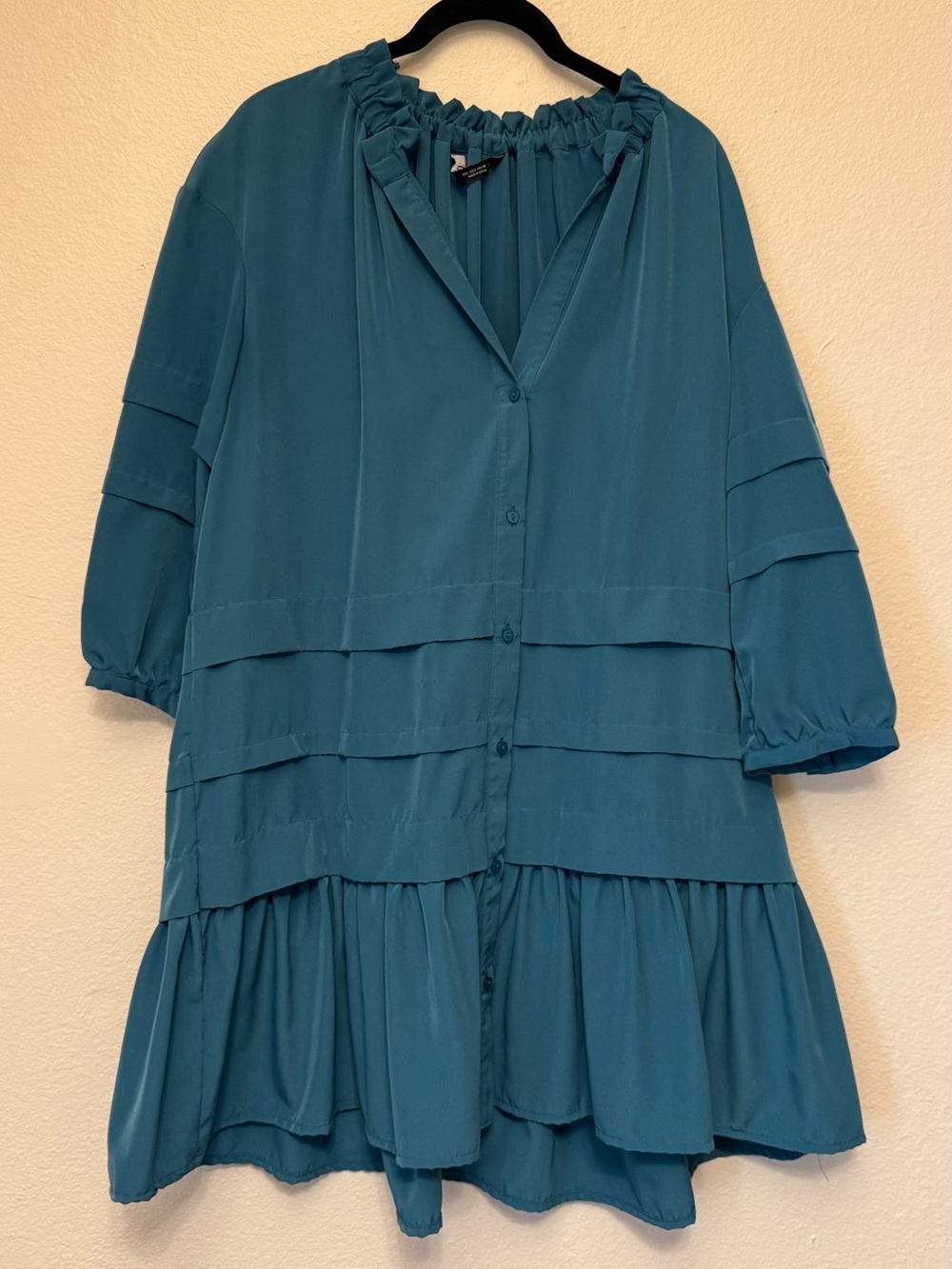Zara Teal Tiered Ruffle-Trim Mini Dress